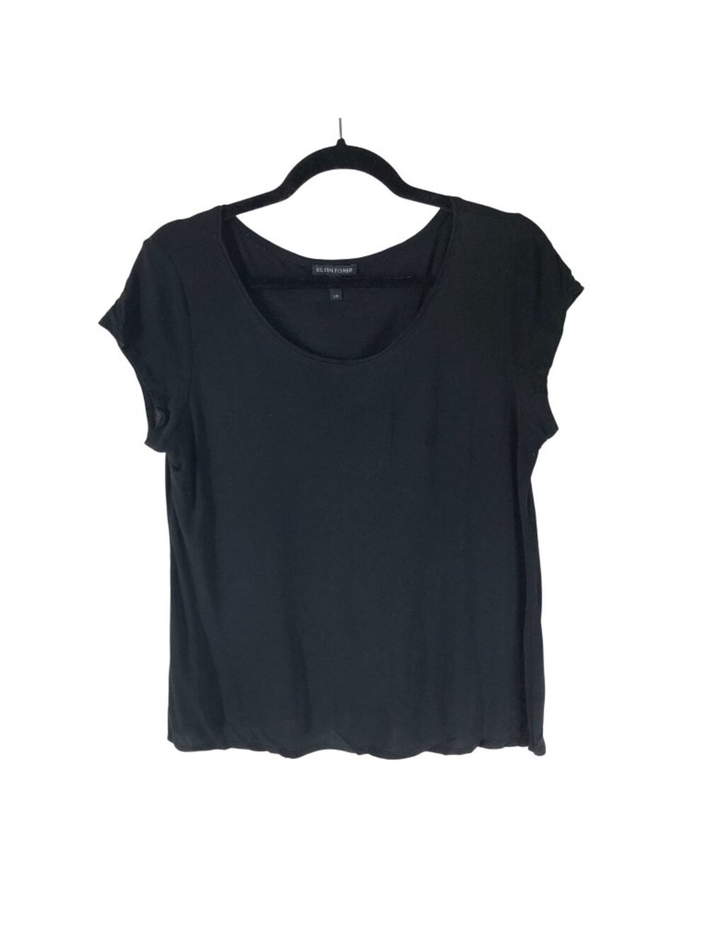 Eileen Fisher Womens Black Silk Scoop Neck Short Sleeve T-Shirt Minimalist L